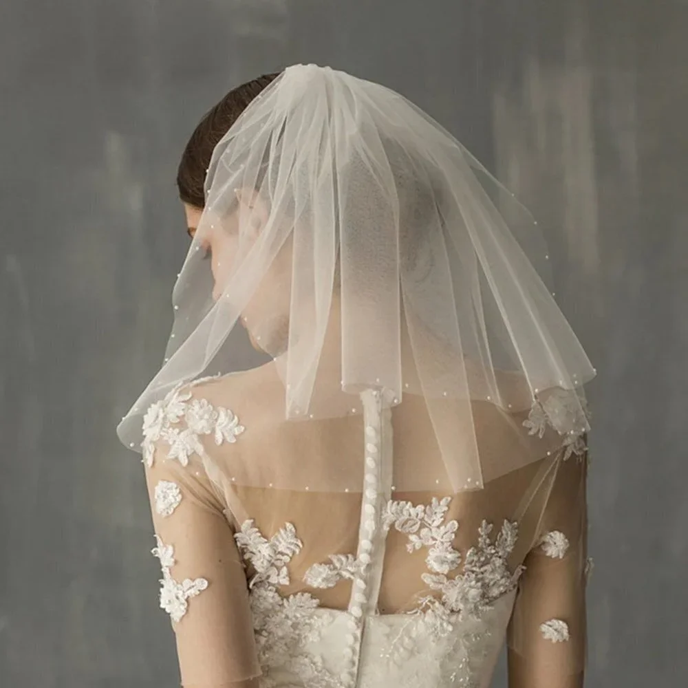 Wedding veil white bridal white pearls short shoulder elegant beautiful unique